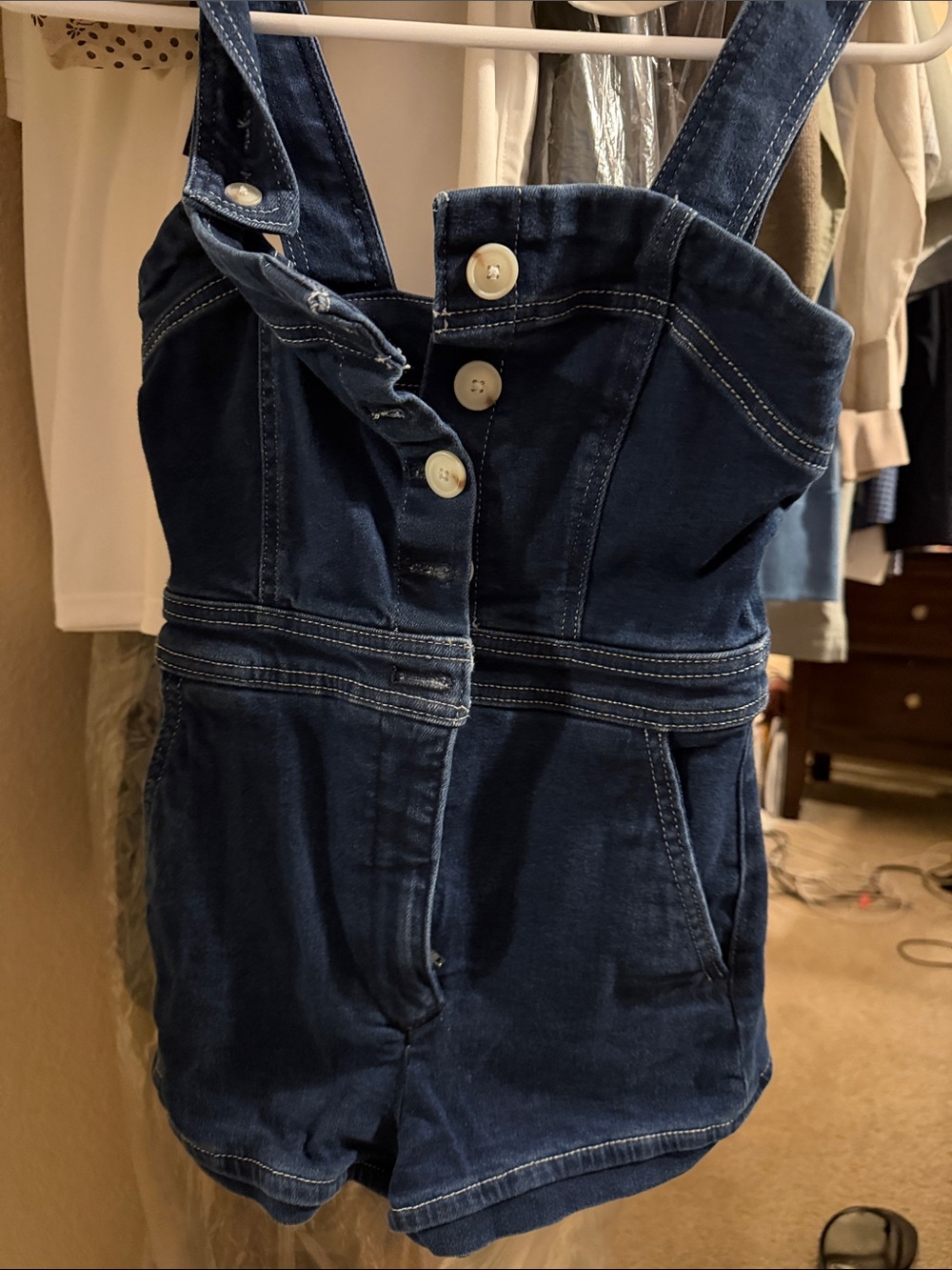 Maeve Dark Blue Denim Short Overalls